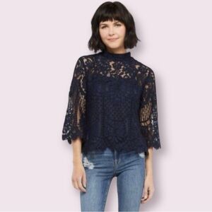Allison Joy Liza Navy Lace Blouse